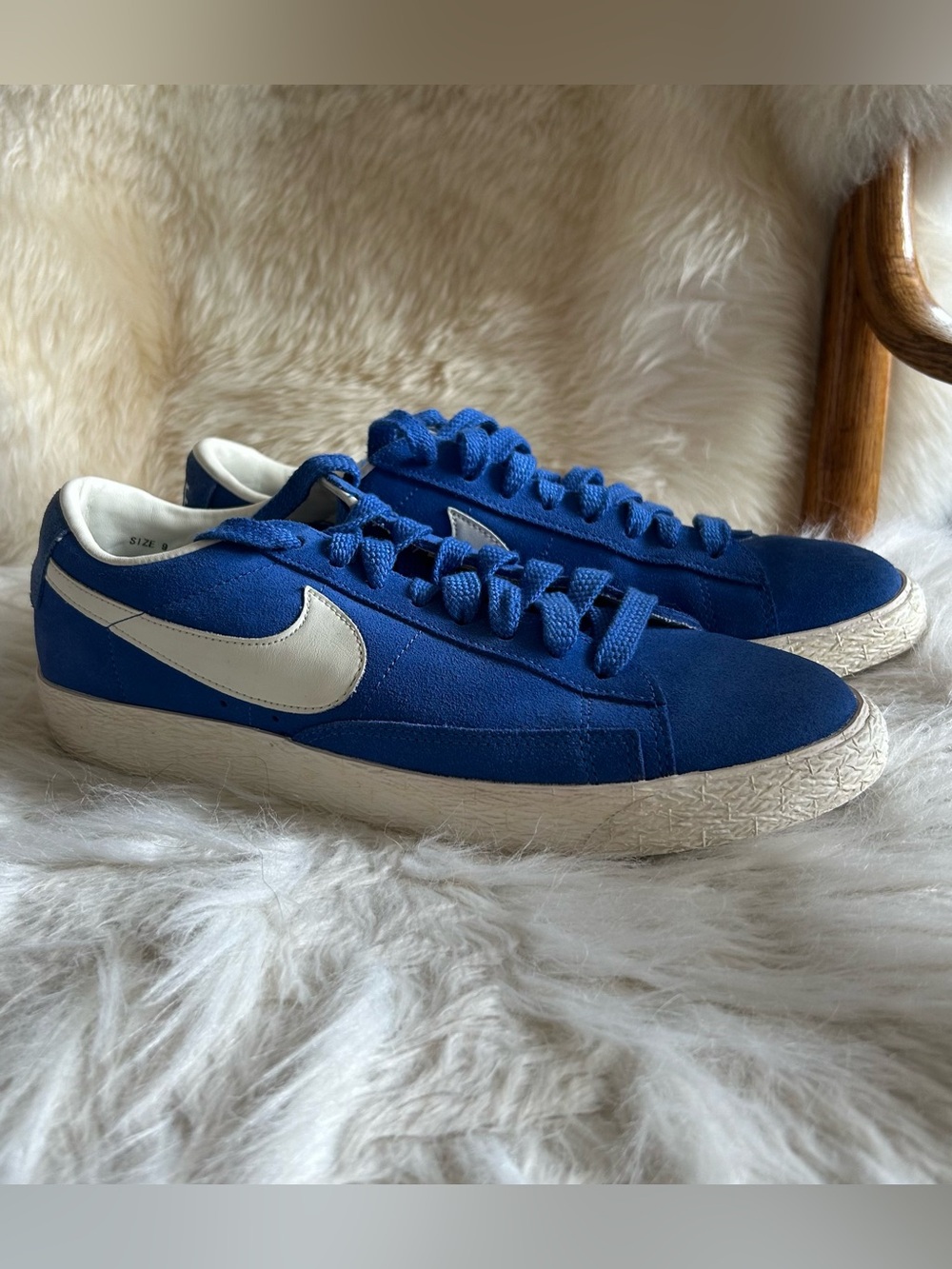 Vintage Nike Royal Blue Suede Low-Top Sneakers with White Swoosh